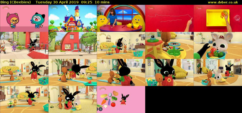 Bing (CBeebies) Tuesday 30 April 2019 09:25 - 09:35