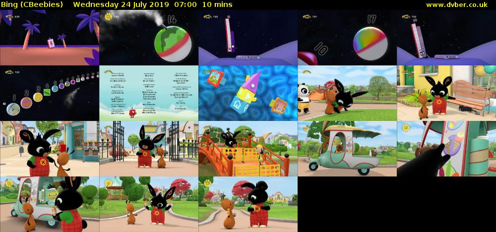 Bing (CBeebies) Wednesday 24 July 2019 07:00 - 07:10