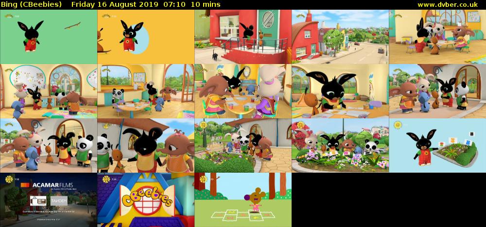 Bing (CBeebies) Friday 16 August 2019 07:10 - 07:20