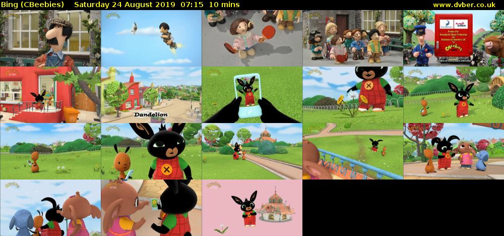 Bing (CBeebies) Saturday 24 August 2019 07:15 - 07:25