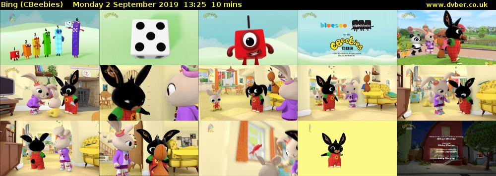 Bing (CBeebies) Monday 2 September 2019 13:25 - 13:35