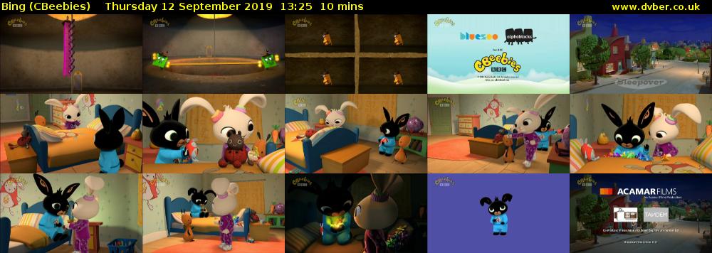 Bing (CBeebies) Thursday 12 September 2019 13:25 - 13:35
