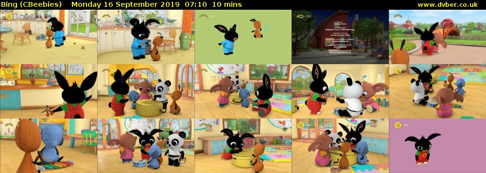 Bing (CBeebies) Monday 16 September 2019 07:10 - 07:20