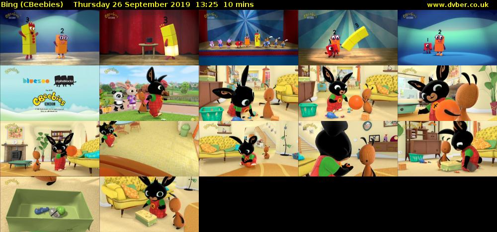 Bing (CBeebies) Thursday 26 September 2019 13:25 - 13:35