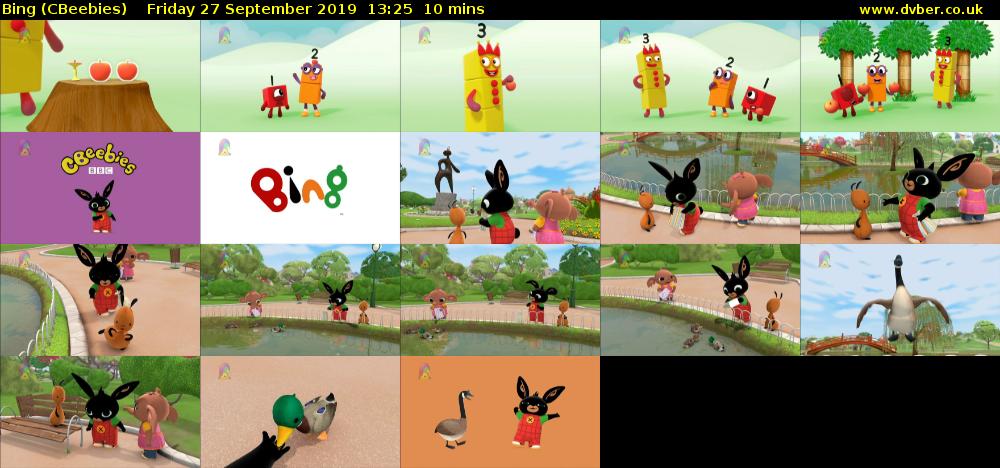 Bing (CBeebies) Friday 27 September 2019 13:25 - 13:35