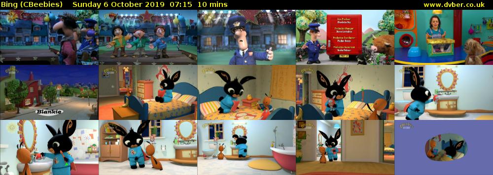 Bing (CBeebies) Sunday 6 October 2019 07:15 - 07:25