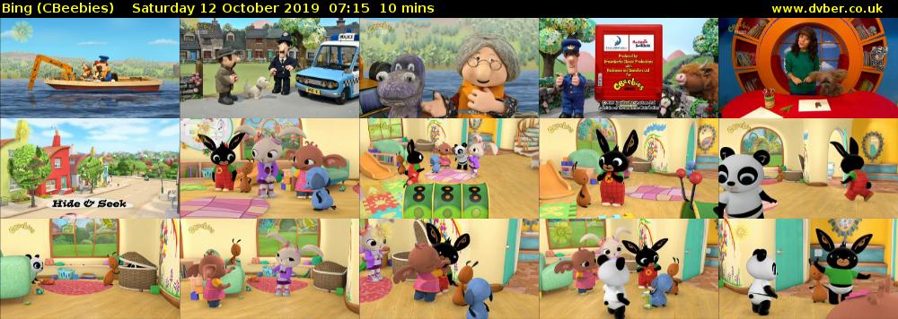 Bing (CBeebies) Saturday 12 October 2019 07:15 - 07:25
