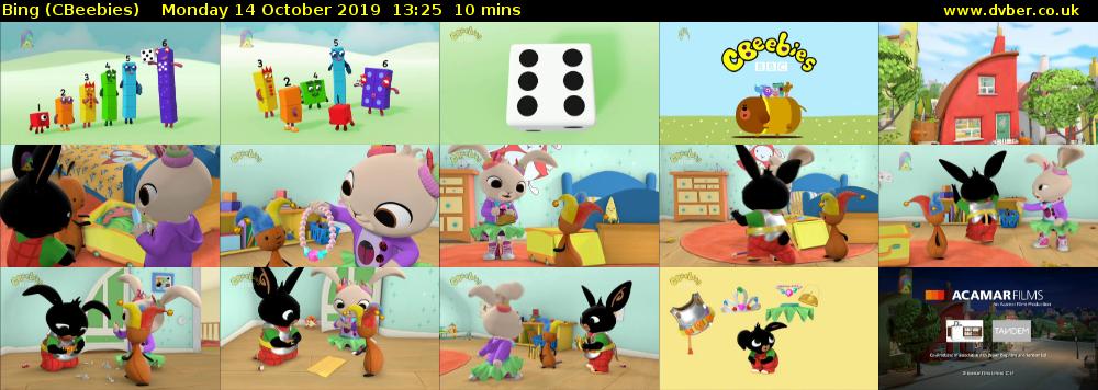 Bing (CBeebies) Monday 14 October 2019 13:25 - 13:35