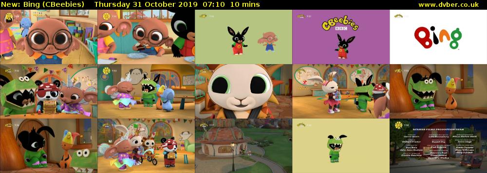 Bing (CBeebies) Thursday 31 October 2019 07:10 - 07:20