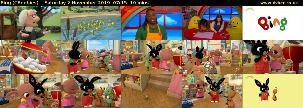 Bing (CBeebies) Saturday 2 November 2019 07:15 - 07:25