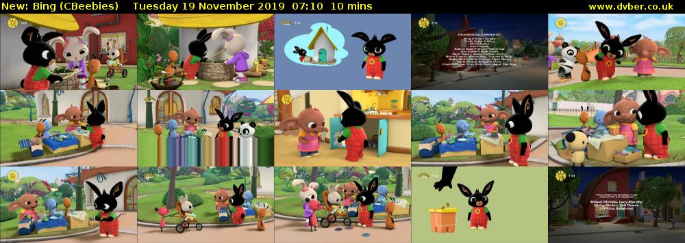 Bing (CBeebies) Tuesday 19 November 2019 07:10 - 07:20