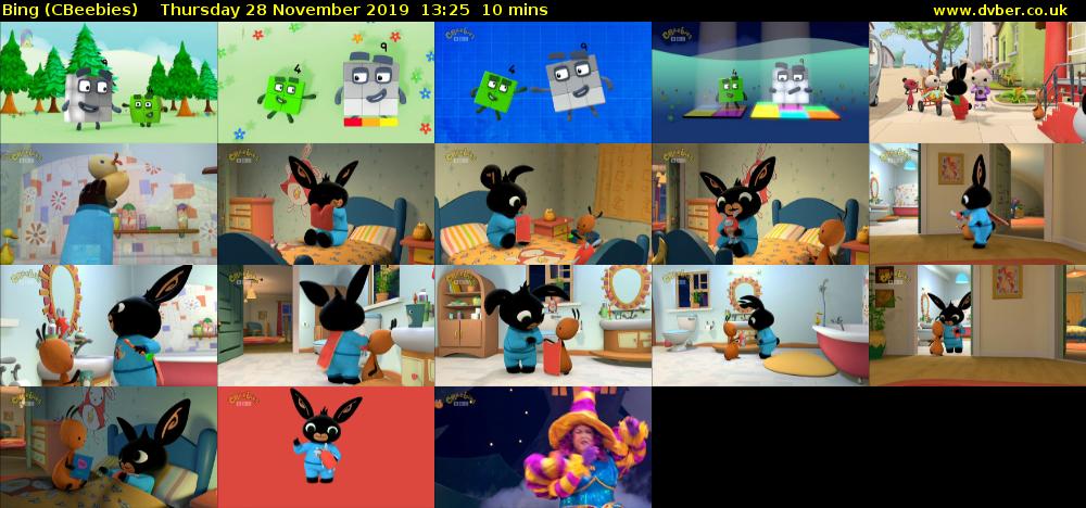 Bing (CBeebies) Thursday 28 November 2019 13:25 - 13:35