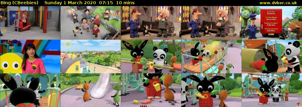 Bing (CBeebies) Sunday 1 March 2020 07:15 - 07:25