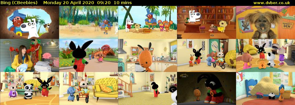 Bing (CBeebies) Monday 20 April 2020 09:20 - 09:30