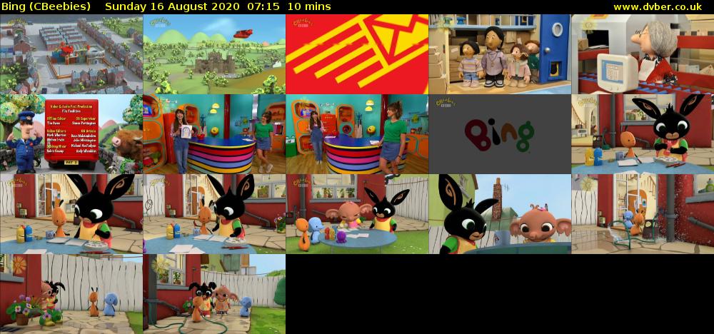 Bing (CBeebies) Sunday 16 August 2020 07:15 - 07:25