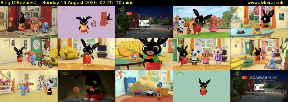 Bing (CBeebies) Sunday 16 August 2020 07:25 - 07:35