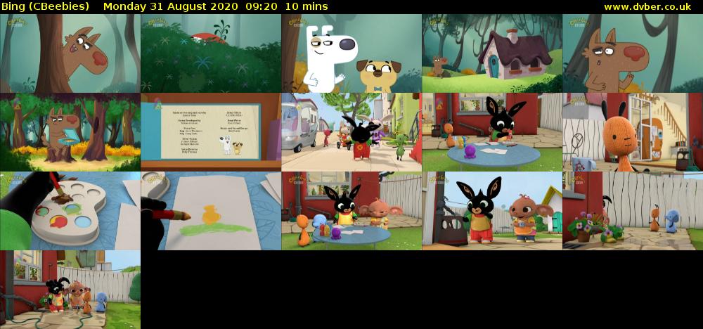 Bing (CBeebies) Monday 31 August 2020 09:20 - 09:30