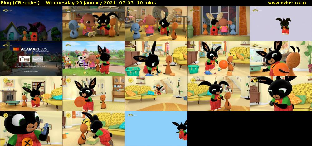 Bing (CBeebies) Wednesday 20 January 2021 07:05 - 07:15