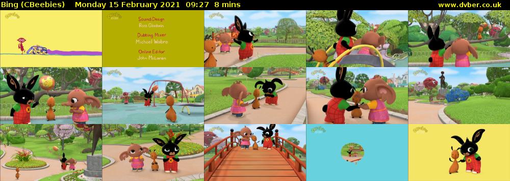 Bing (CBeebies) Monday 15 February 2021 09:27 - 09:35