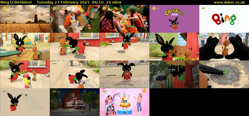 Bing (CBeebies) Tuesday 23 February 2021 06:10 - 06:20
