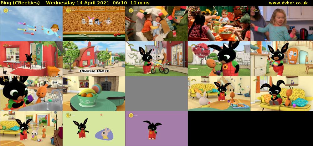 Bing (CBeebies) Wednesday 14 April 2021 06:10 - 06:20