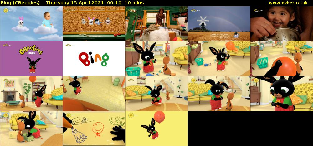 Bing (CBeebies) Thursday 15 April 2021 06:10 - 06:20