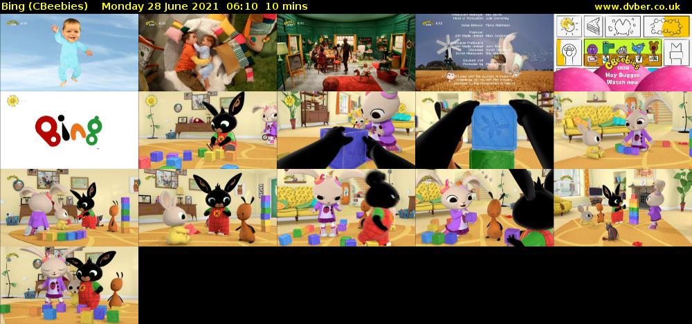 Bing (CBeebies) Monday 28 June 2021 06:10 - 06:20