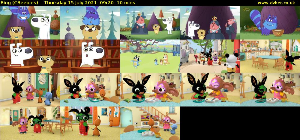Bing (CBeebies) Thursday 15 July 2021 09:20 - 09:30
