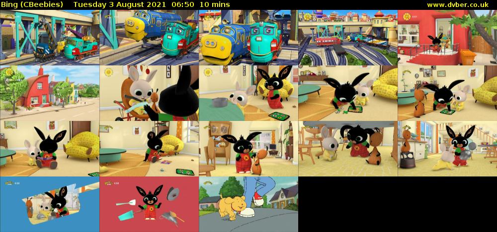 Bing (CBeebies) Tuesday 3 August 2021 06:50 - 07:00