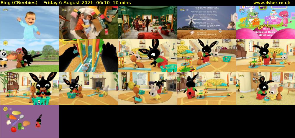 Bing (CBeebies) Friday 6 August 2021 06:10 - 06:20