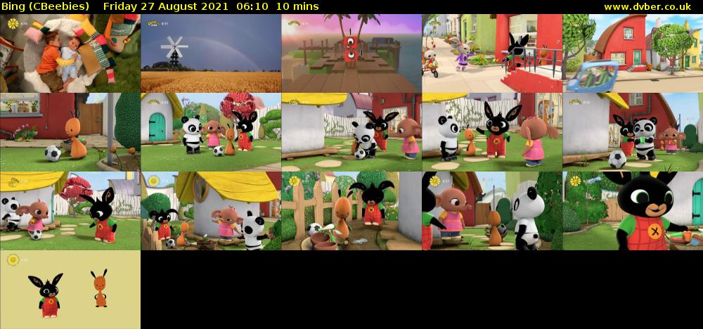 Bing (CBeebies) Friday 27 August 2021 06:10 - 06:20