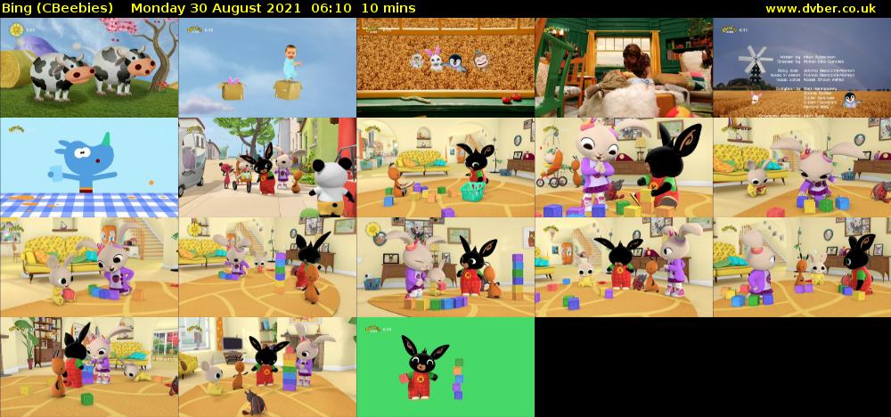 Bing (CBeebies) Monday 30 August 2021 06:10 - 06:20