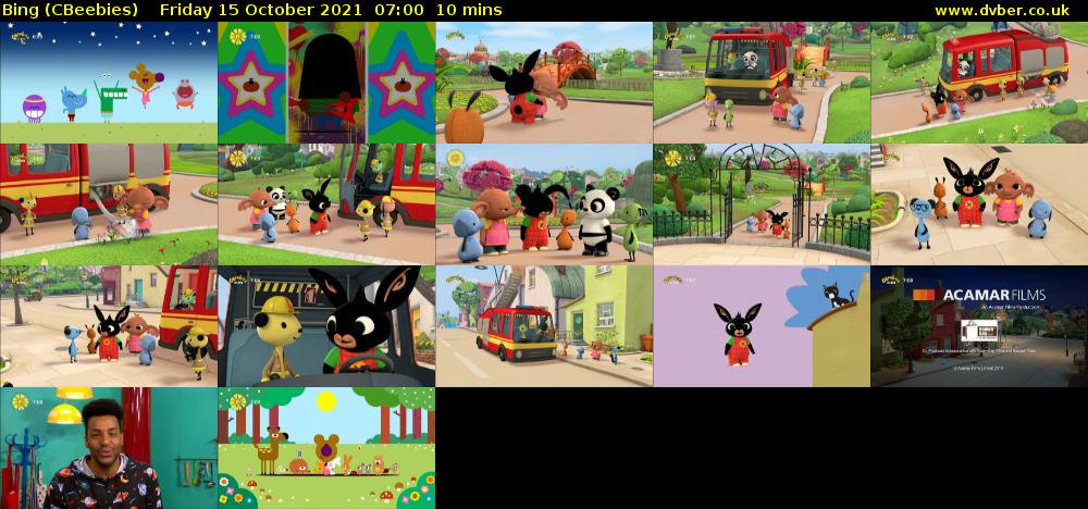 Bing (CBeebies) Friday 15 October 2021 07:00 - 07:10