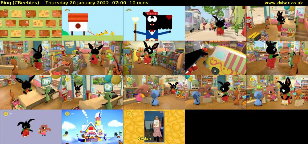 Bing (CBeebies) Thursday 20 January 2022 07:00 - 07:10