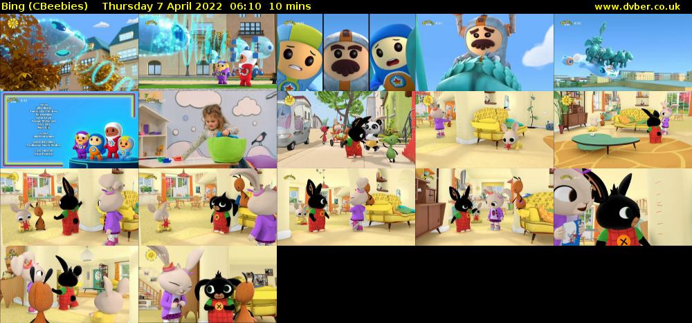Bing (CBeebies) Thursday 7 April 2022 06:10 - 06:20