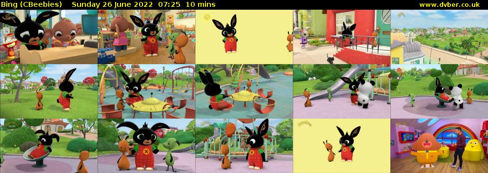 Bing (CBeebies) Sunday 26 June 2022 07:25 - 07:35