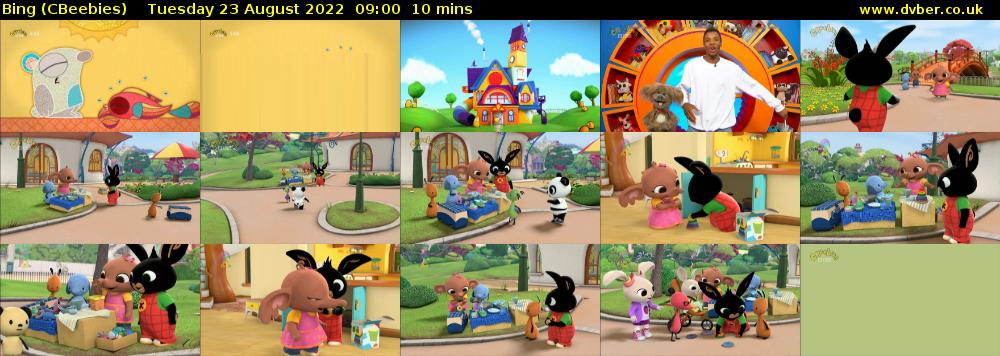 Bing (CBeebies) Tuesday 23 August 2022 09:00 - 09:10