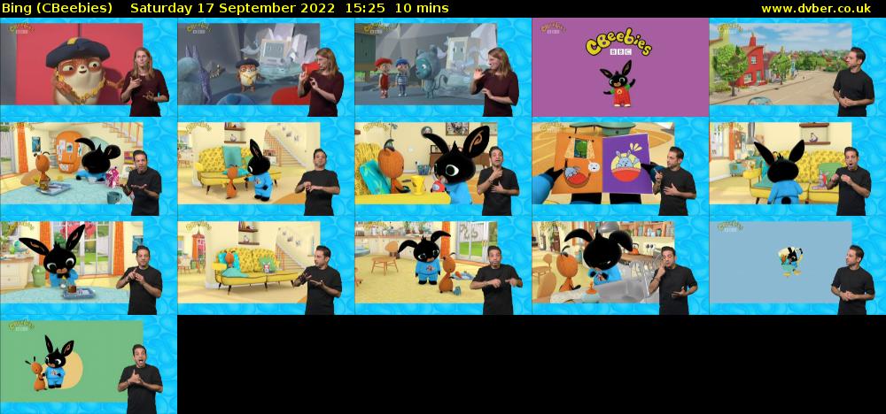Bing (CBeebies) Saturday 17 September 2022 15:25 - 15:35