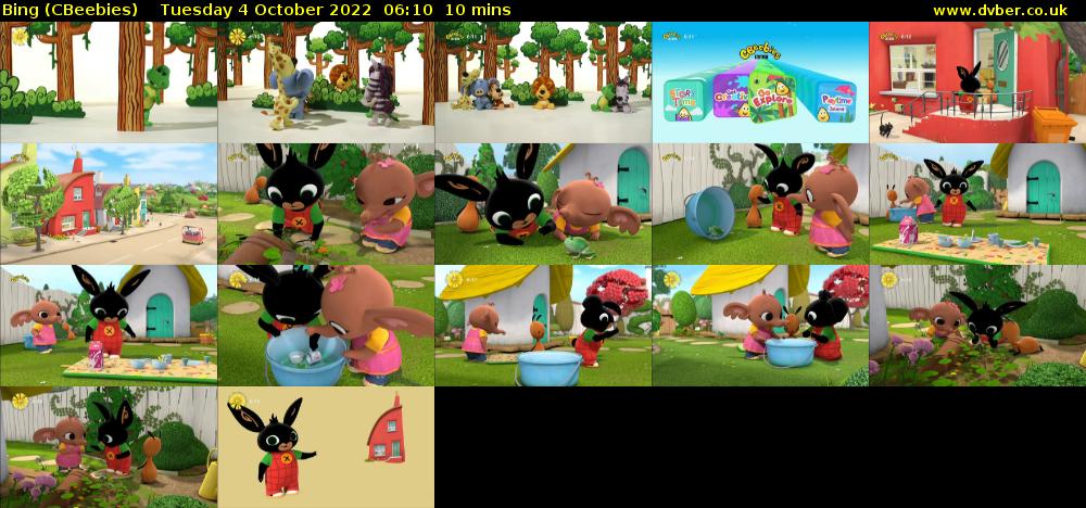 Bing (CBeebies) Tuesday 4 October 2022 06:10 - 06:20