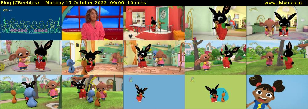 Bing (CBeebies) Monday 17 October 2022 09:00 - 09:10
