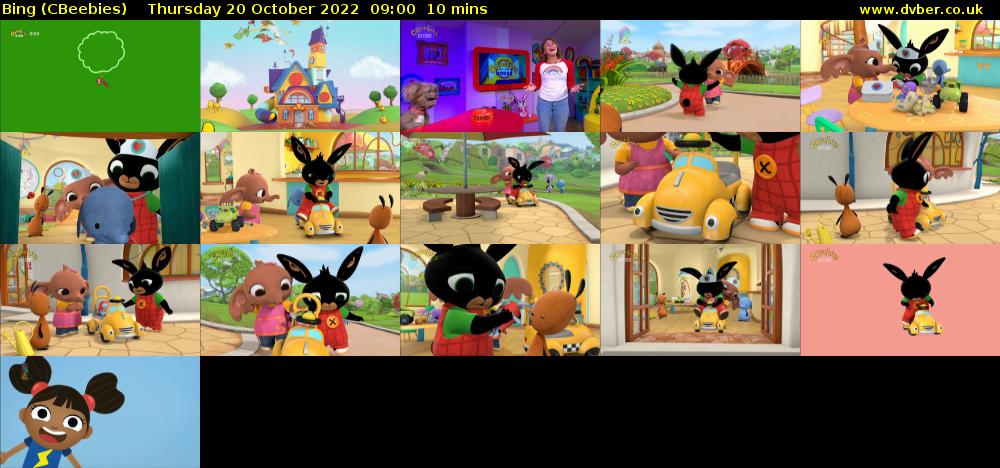 Bing (CBeebies) Thursday 20 October 2022 09:00 - 09:10