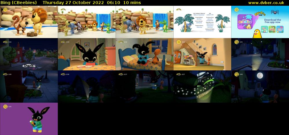 Bing (CBeebies) Thursday 27 October 2022 06:10 - 06:20