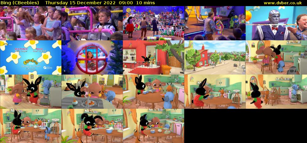 Bing (CBeebies) Thursday 15 December 2022 09:00 - 09:10