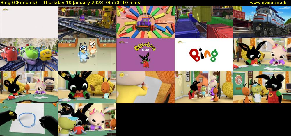 Bing (CBeebies) Thursday 19 January 2023 06:50 - 07:00