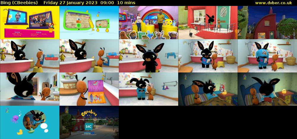 Bing (CBeebies) Friday 27 January 2023 09:00 - 09:10