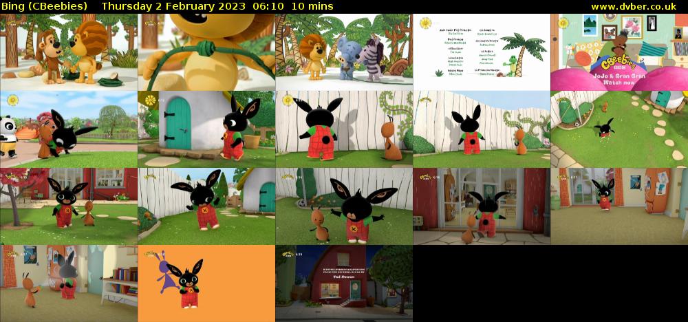 Bing (CBeebies) Thursday 2 February 2023 06:10 - 06:20