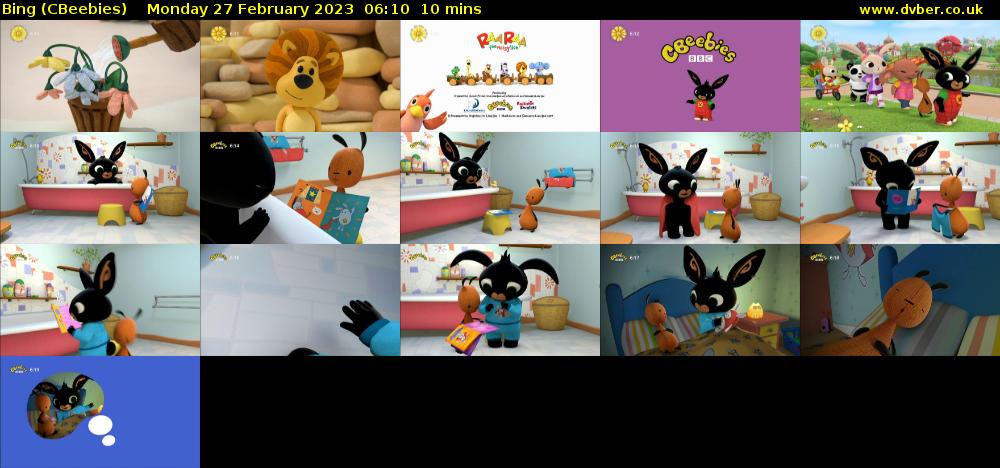 Bing (CBeebies) Monday 27 February 2023 06:10 - 06:20