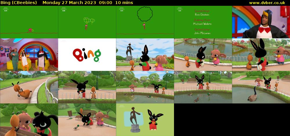 Bing (CBeebies) Monday 27 March 2023 09:00 - 09:10