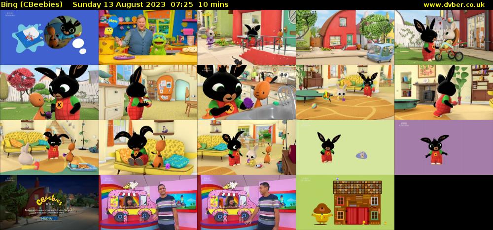 Bing (CBeebies) Sunday 13 August 2023 07:25 - 07:35