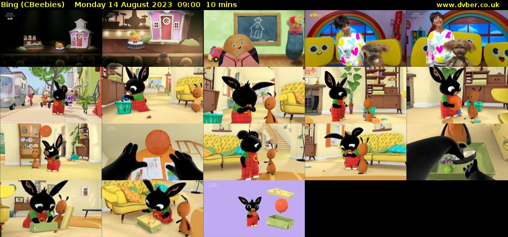 Bing (CBeebies) Monday 14 August 2023 09:00 - 09:10